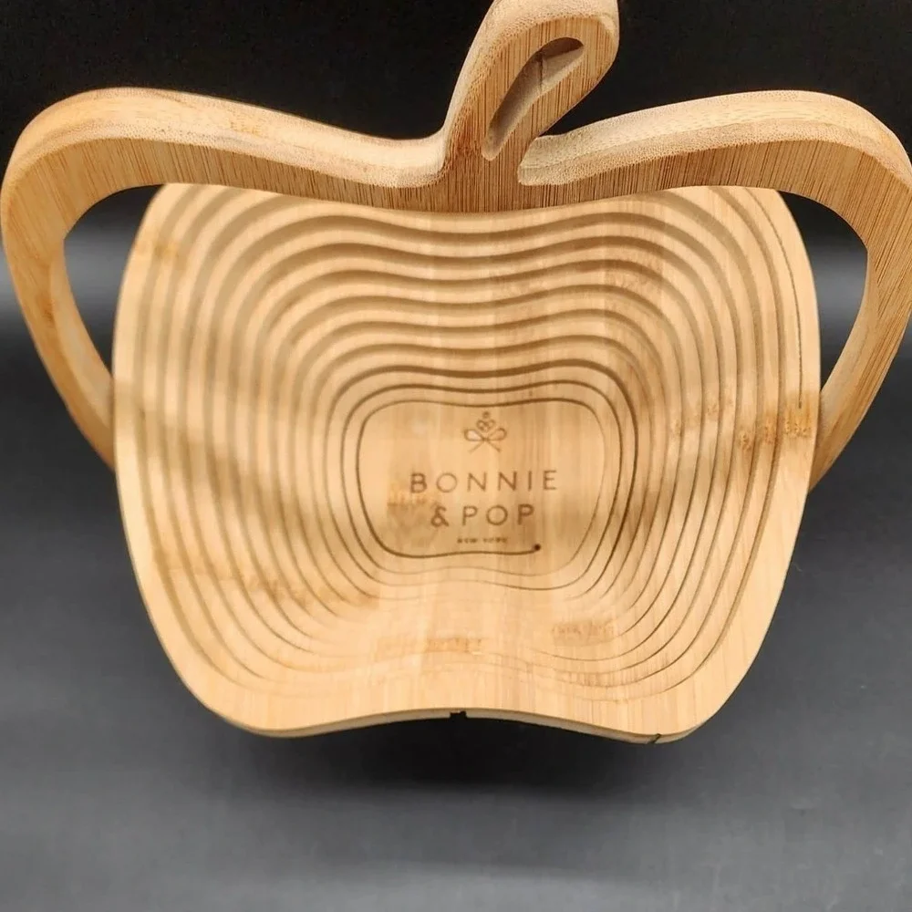 Bonnie & Pop Apple Collapsible Bamboo Fruit Basket Natural Wood‎ Large Decor